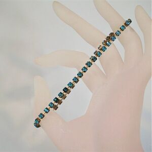 Rhinestone Chain Stretch Bracelet Blue Tennis Vintage